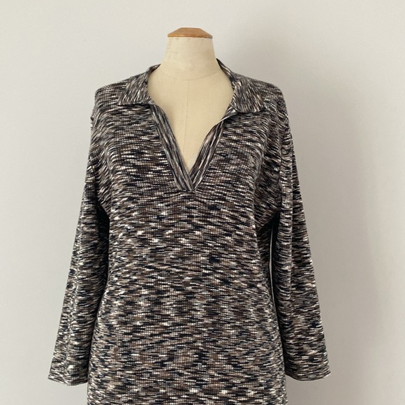 REITMANS brown & beige stripe MIDI sweater dress with V neck and collar. XL - Picture 3 of 9